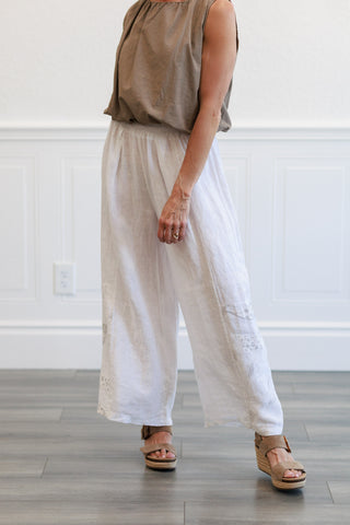 White Wide Leg Linen Pant in White