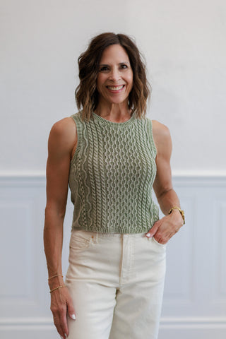 Cable Knit Crop Sweater Tank