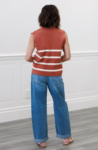 Desert Sun Stripe Button-Down Sweater Vest in Terracotta