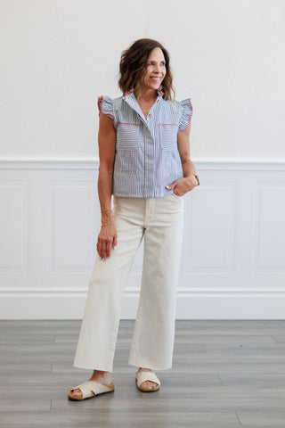 Ecru High Rise Wide Leg Flare Jeans