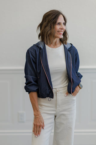 Indigo Denim Zip Front Hooded Jacket