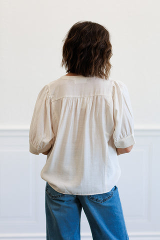 Button Down Short Sleeve Blouse in Ivory