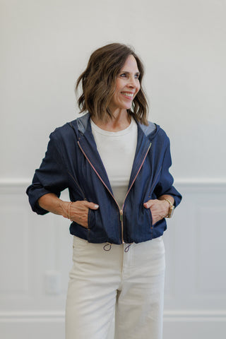 Indigo Denim Zip Front Hooded Jacket