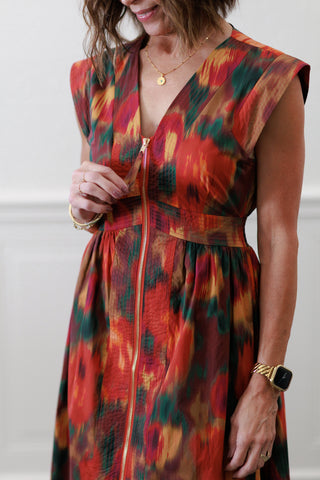 Fall Multi Color Smock Empire Waist Midi Dress