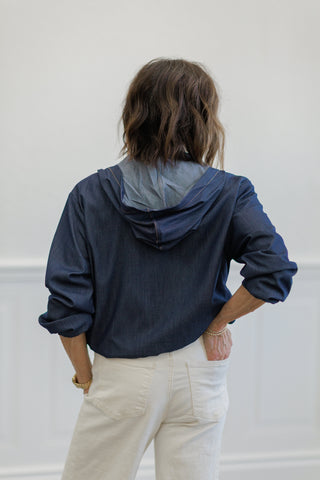 Indigo Denim Zip Front Hooded Jacket