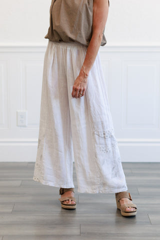 White Wide Leg Linen Pant in White