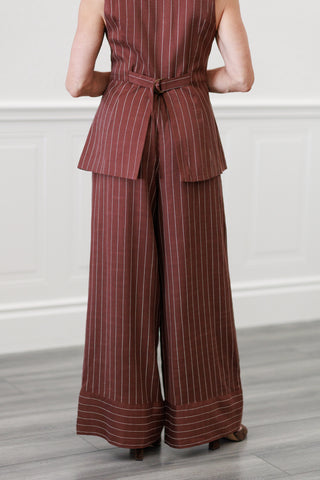 Stripe Wide Leg Pants in Chocolate | Women's Relaxed Trousers
