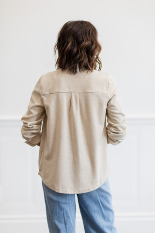 Oatmeal Stripe Long Sleeve Button Front Shirt