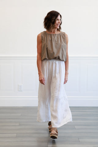 White Wide Leg Linen Pant in White