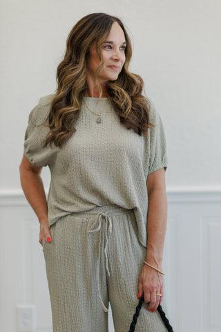 Textured Puff Sleeve Boxy Top