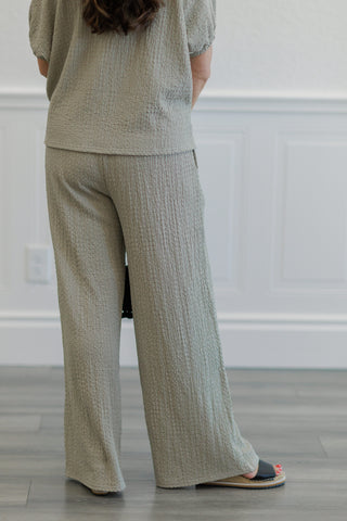 Textured Wide Leg Drawstring Pants
