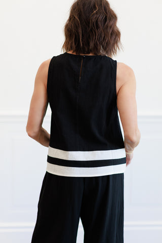 Contrast Trim Detailed Tank & Wide Pants Set in Black & White