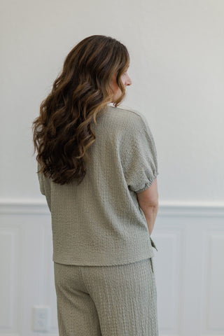 Textured Puff Sleeve Boxy Top