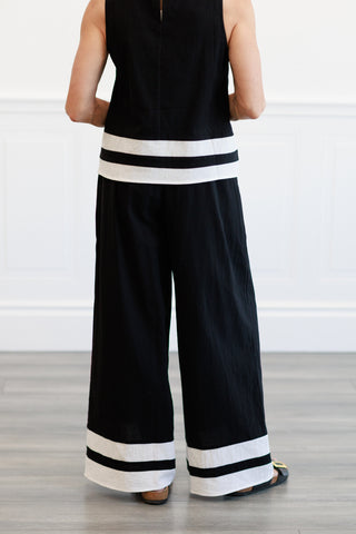 Contrast Trim Detailed Tank & Wide Pants Set in Black & White