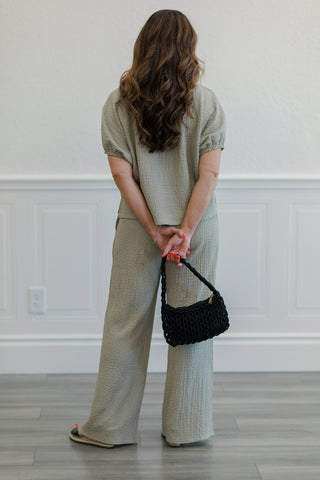Textured Wide Leg Drawstring Pants