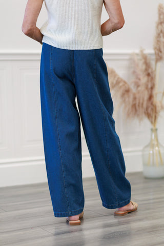 Drawstring Waist Relaxed Denim Pant in Indigo