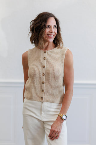 Button Front Knit Sweater Vest | Light Khaki / Light Olive