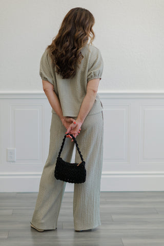 Textured Wide Leg Drawstring Pants