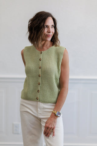 Button Front Knit Sweater Vest | Light Khaki / Light Olive