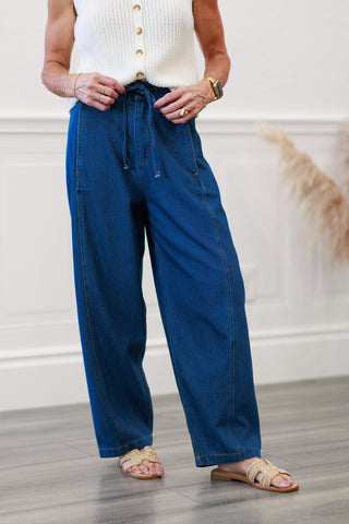 Drawstring Waist Relaxed Denim Pant in Indigo