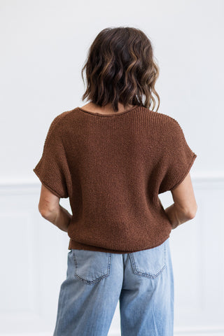 Pointelle Short Sleeve Knit Top