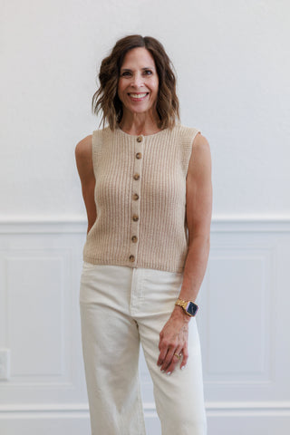 Button Front Knit Sweater Vest | Light Khaki / Light Olive