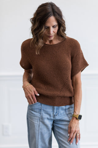 Pointelle Short Sleeve Knit Top