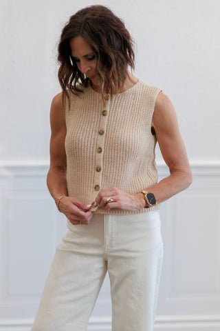 Button Front Knit Sweater Vest | Light Khaki / Light Olive