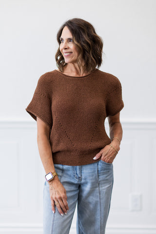 Pointelle Short Sleeve Knit Top