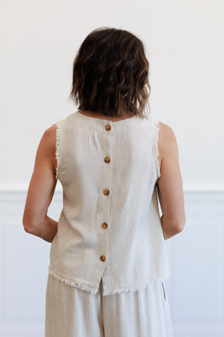 Fray Detail Back Button Top in Natural