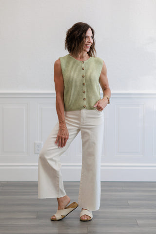 Button Front Knit Sweater Vest | Light Khaki / Light Olive