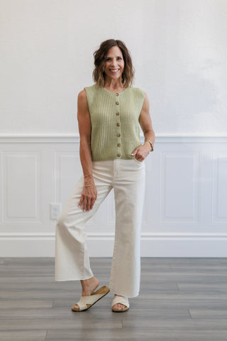 Button Front Knit Sweater Vest | Light Khaki / Light Olive