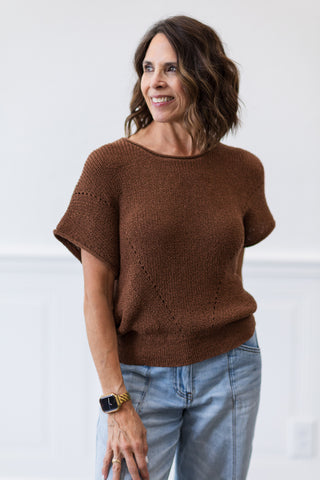 Pointelle Short Sleeve Knit Top