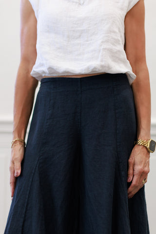 100% Italian Linen A-Seam Wide Leg Palazzo Pants in Navy