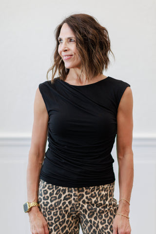 Flowing Neck Sleeveless Top | Natural