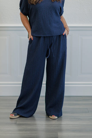 Textured Wide Leg Drawstring Pants
