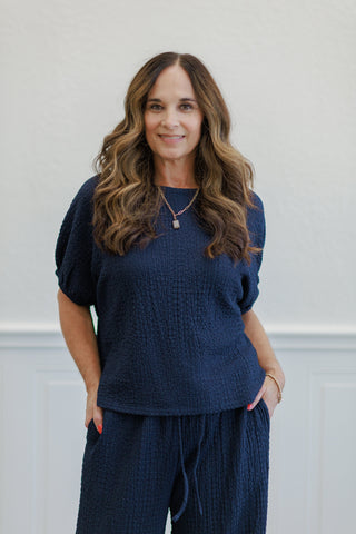 Textured Puff Sleeve Boxy Top