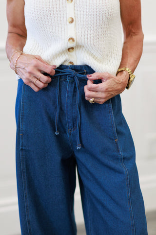 Drawstring Waist Relaxed Denim Pant in Indigo