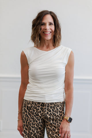 Flowing Neck Sleeveless Top | Natural
