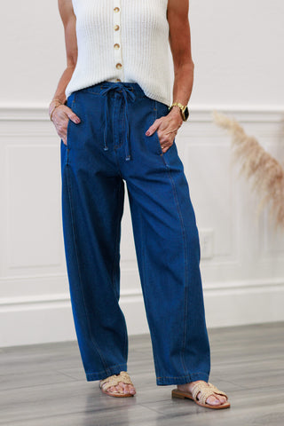 Drawstring Waist Relaxed Denim Pant in Indigo