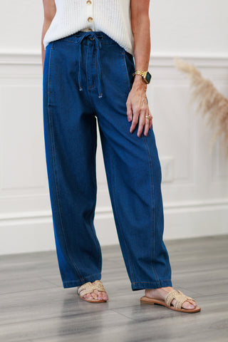 Drawstring Waist Relaxed Denim Pant in Indigo