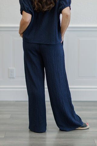 Textured Wide Leg Drawstring Pants