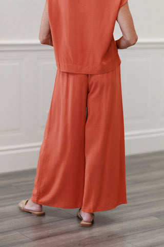 Rust Cap Sleeve Top and Wide Leg Pants Set