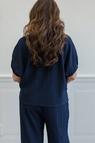 Textured Puff Sleeve Boxy Top