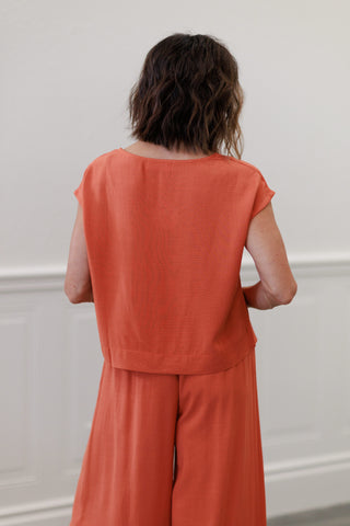 Rust Cap Sleeve Top and Wide Leg Pants Set