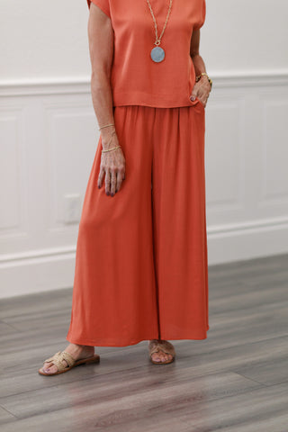 Rust Cap Sleeve Top and Wide Leg Pants Set