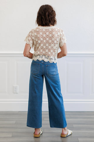 Super Soft Medium Wash High Waist Wide Leg Crop Jeans