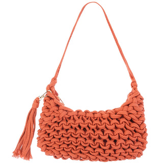 Knotted Woven Tassel Shoulder Bag in Orange