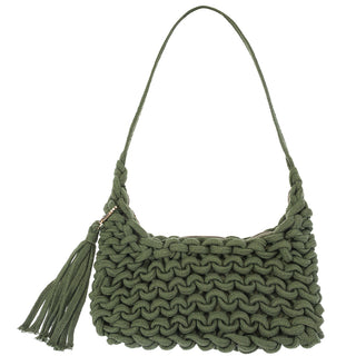 Knotted Woven Tassel Shoulder Bag in Olive