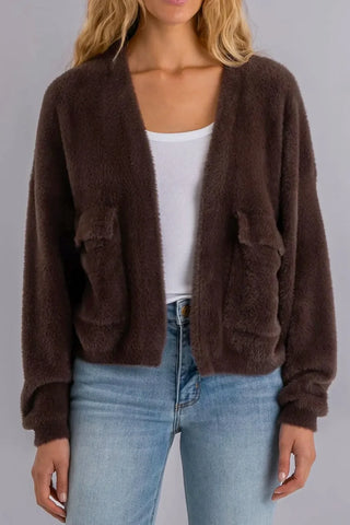 Jana Short Cardigan with Pockets in Chocolate
